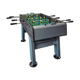 Foosball table with players on a white background